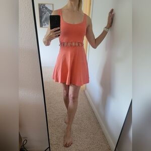Coral A-Line Summer Dress With Cutout Detail - Size XS